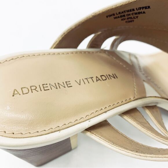Adrienne Vittadini Pilly‎ Cream Leather Block Heel Sandals 9 - Picture 11 of 12